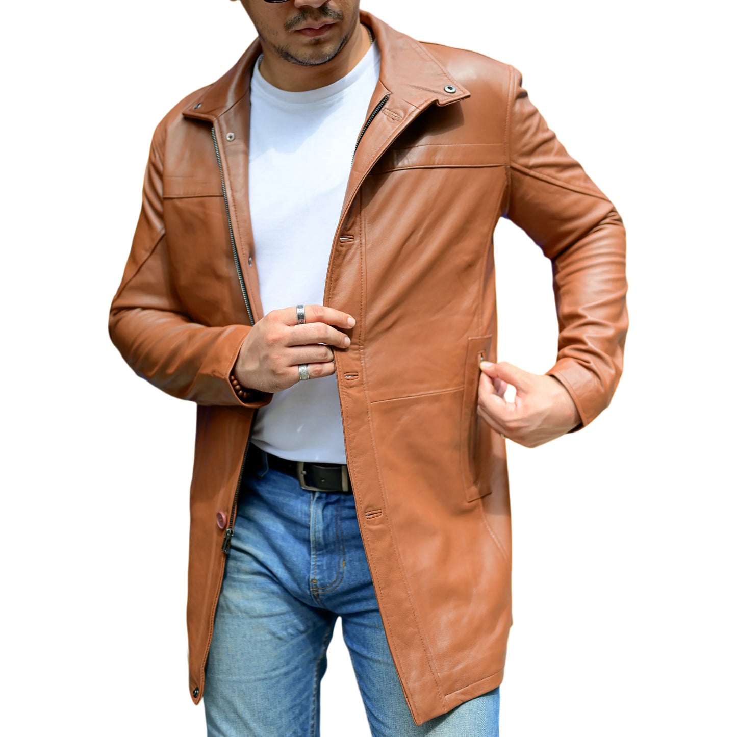 Handmade Coat Trench coat leather Long coat for men
