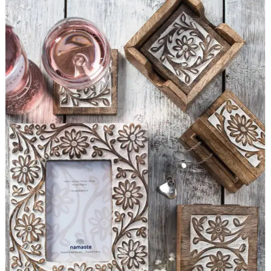 Wooden Coasters Set of 4 with Tray