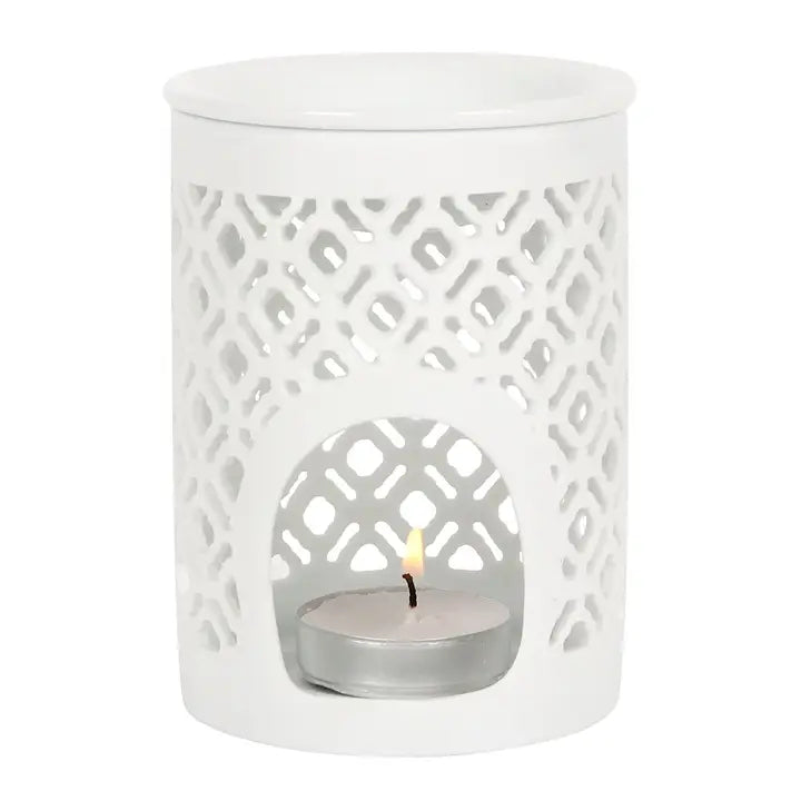 White Matte Lattice Cut Oil Burner and Wax Melt Warmer