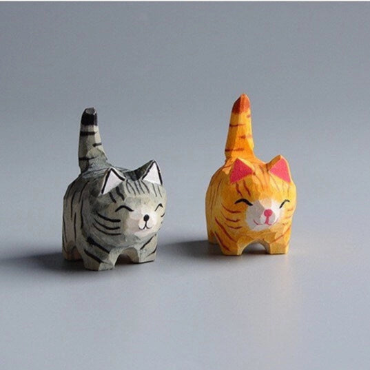 Handcrafted Wooden Cat Mini Artisan Decor