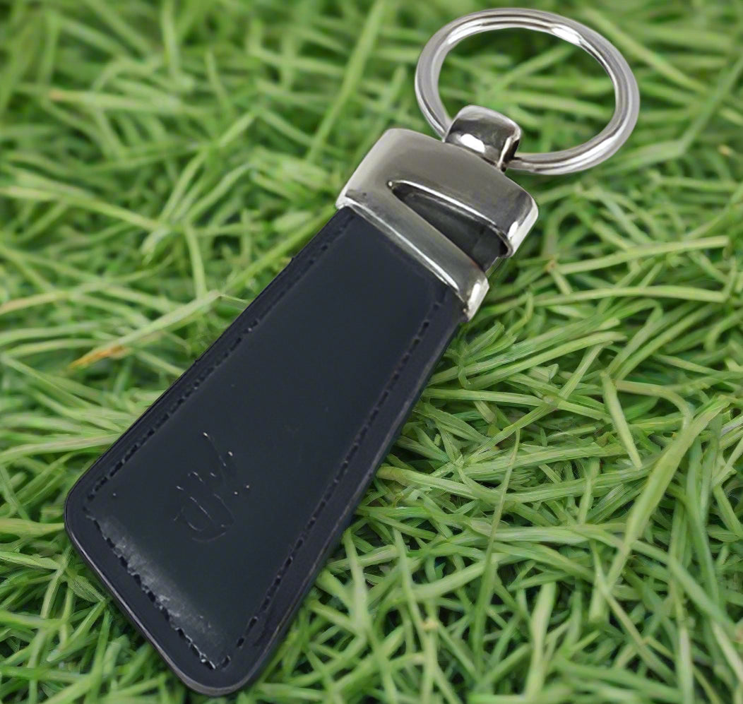 Brown and Blue  Real Leather Keychain - Slim Key Fob with Silver Key Ring