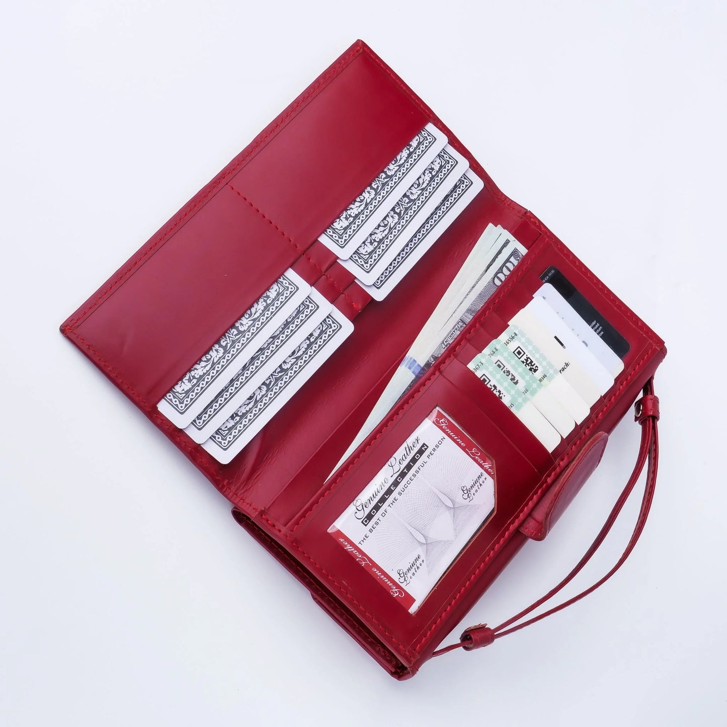 Leather Clutch Wallet with Handle – Red Magnetic & Zipper Closure