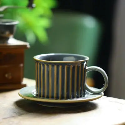 Handmade Stoneware Coffee Cup & Saucer Set Ceramic Tea Mug