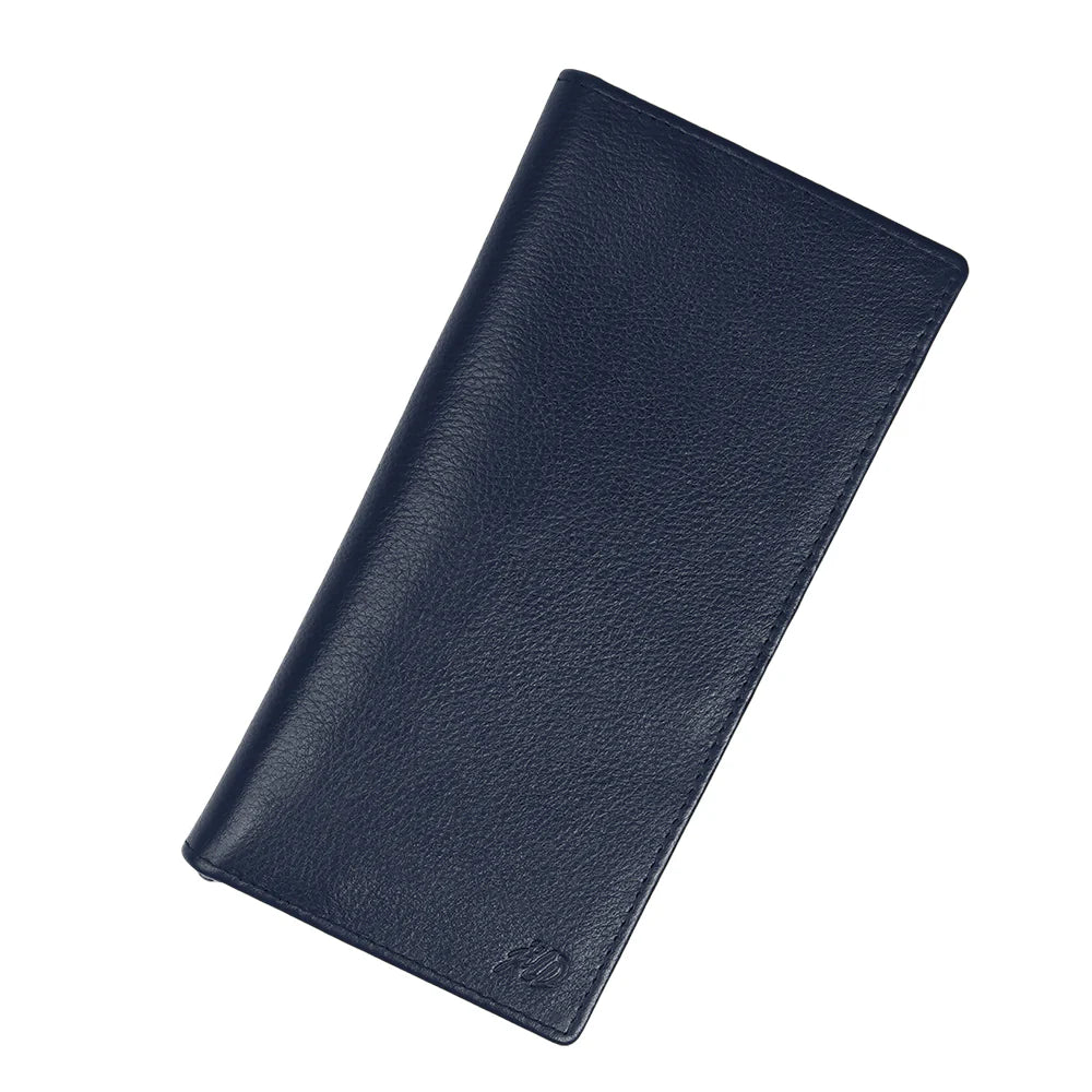 Men’s Leather Long Wallet – Blue | 18 Card Slots, Zipper Pocket & Passport Holder