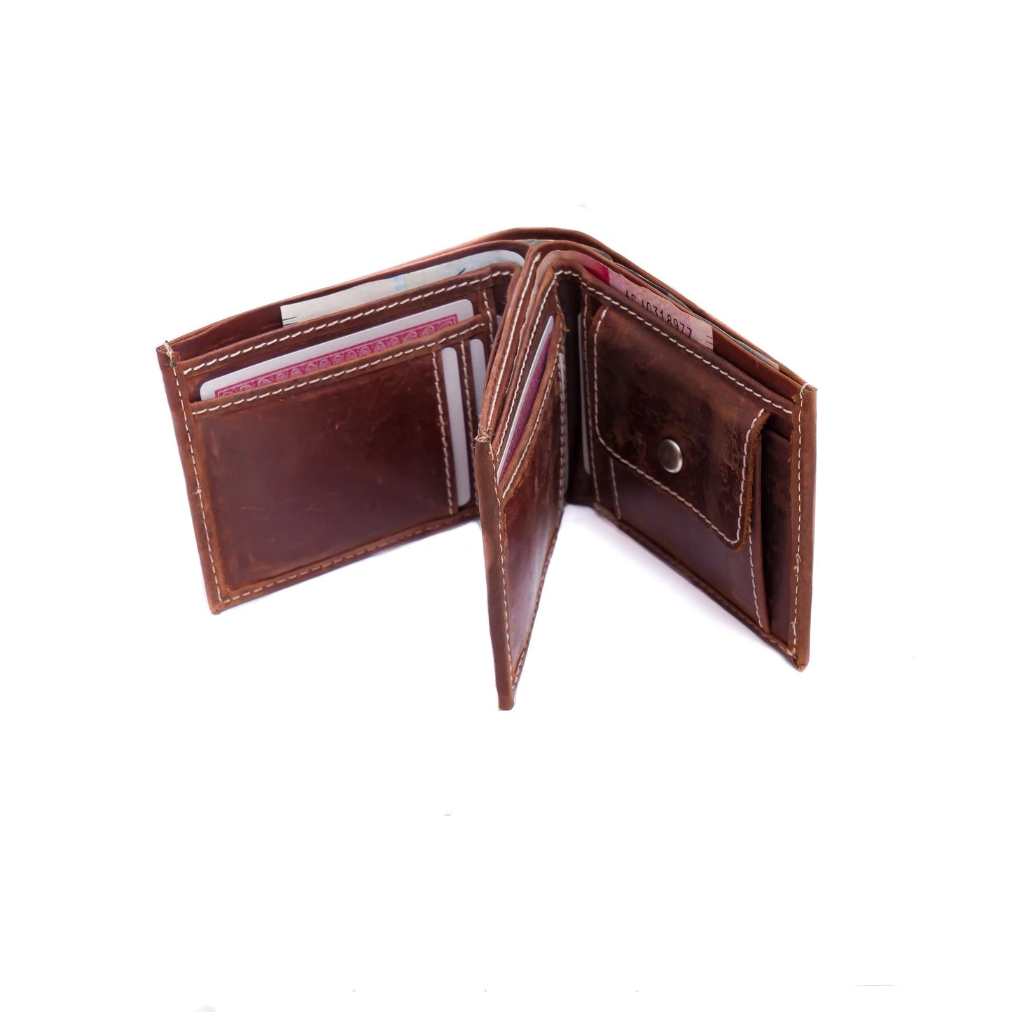 Men’s Vintage Leather Wallet  Compact Bifold with Coin Pocket