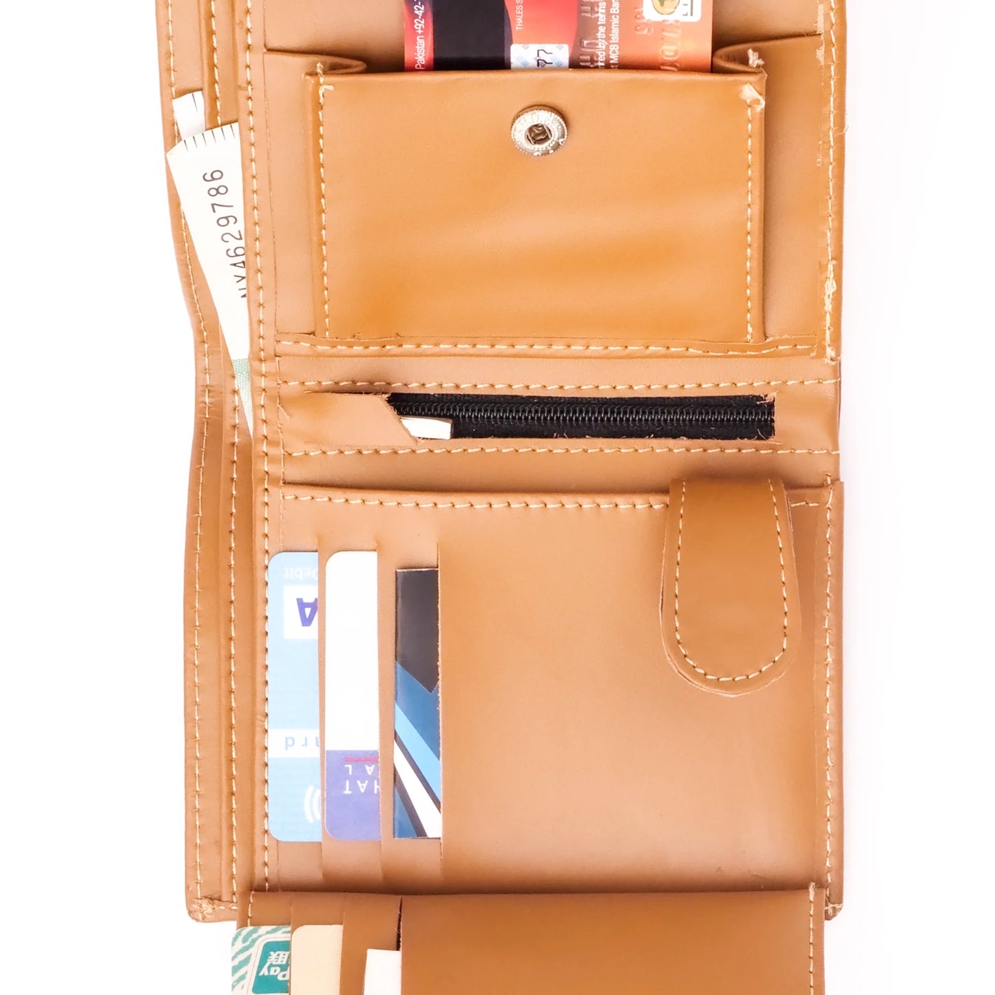 Camel Pure Leather Compact Wallet - Bifold with Coin Pocket & Dual ID Windows