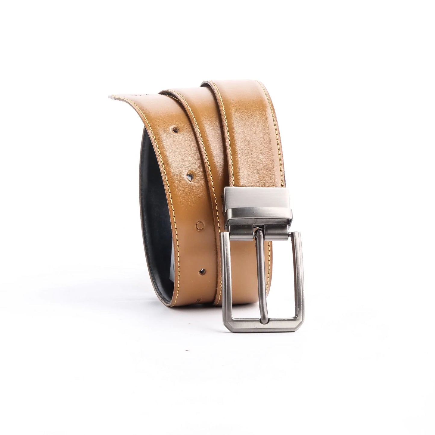 Men’s Leather Belt – Double-Sided Laminated Belt with Silver Buckle – 2-in-1 Formal & Casual Accessory