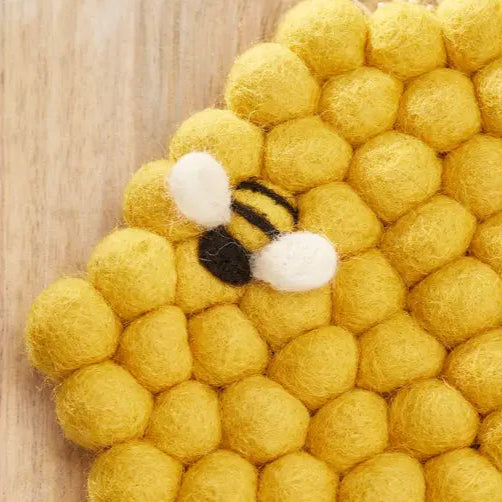 Handmade Wool Felt Bee Hexagon Trivet
