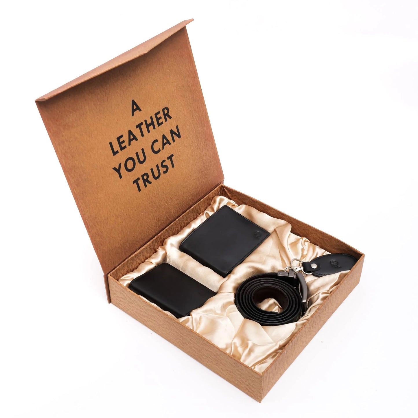 Signature Gift Set for Men – 4 Piece Leather Accessories Box (Black)