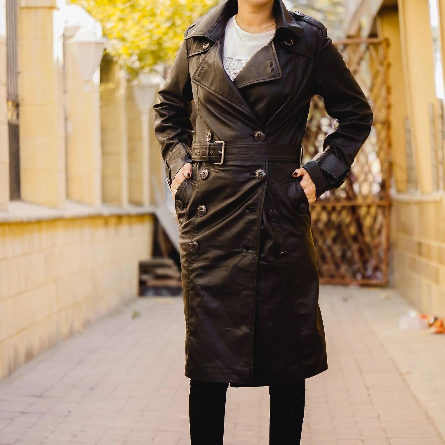 Handmade Long coat Leather long coat Ladies coat  Trench Coat long coat with belt