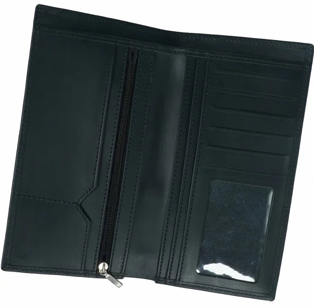 Leather Long Wallet Black Travel Organizer Wallet for Money, Cards Passport
