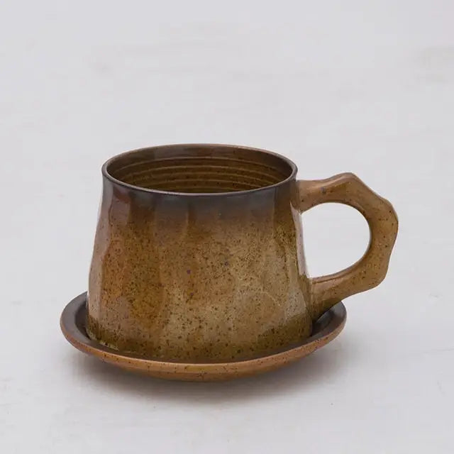 Handmade Stoneware Coffee Cup and Saucer Set Ceramic Tea Mug