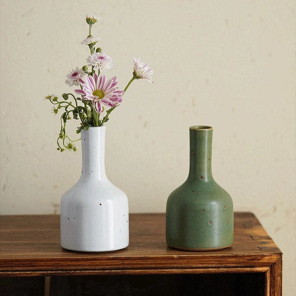 Handmade Ceramic Vase Emerald Green and White