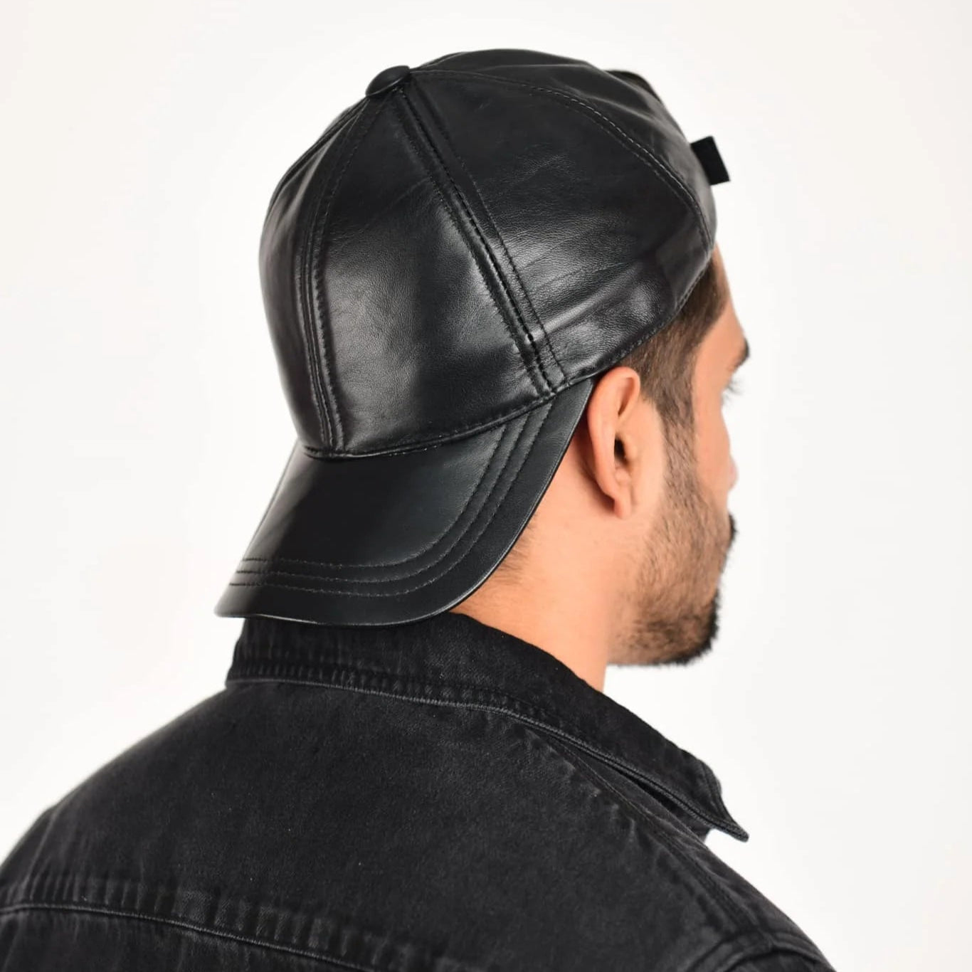 Unisex Pure Leather Adjustable Snapback Hat | Durable Black Leather Cap