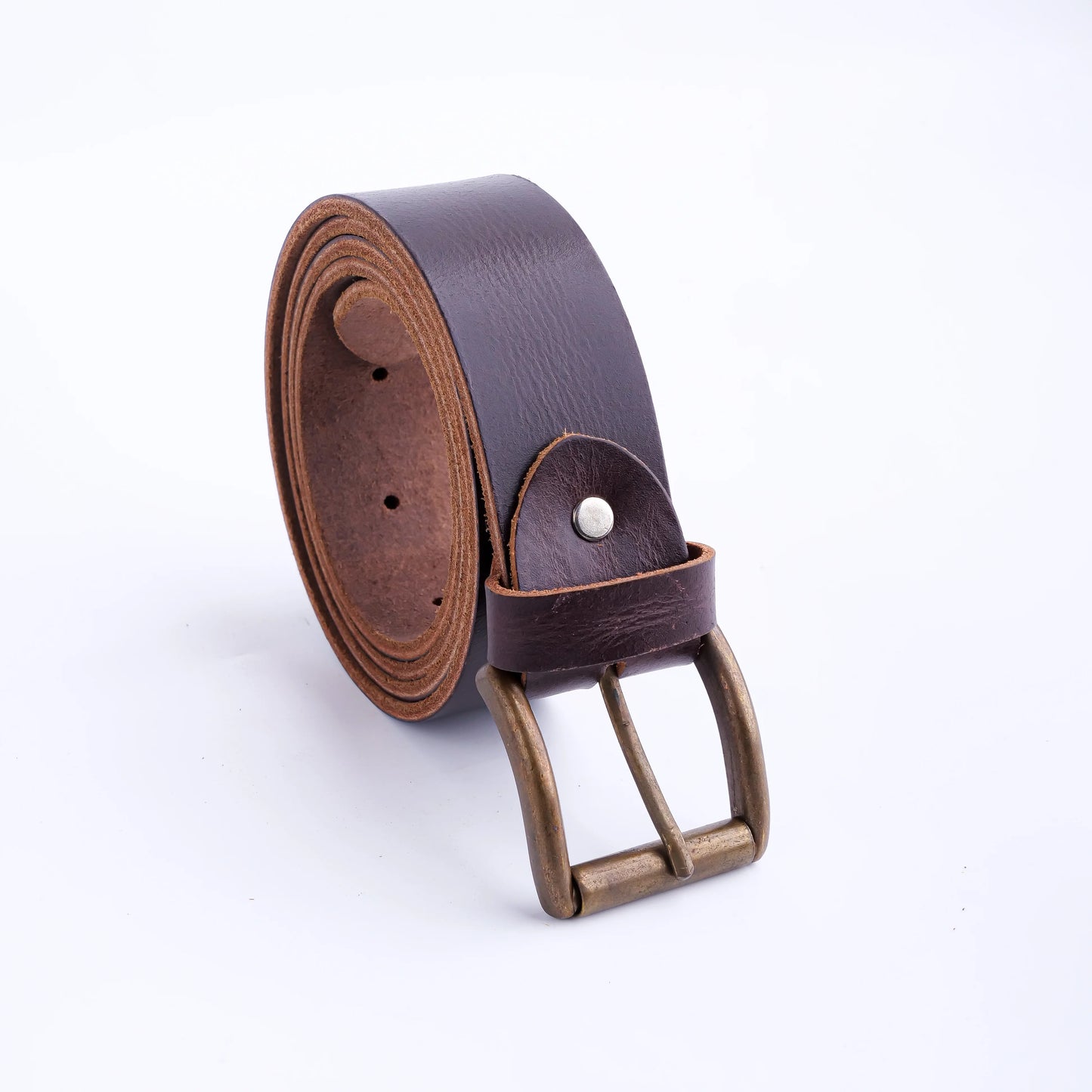 Leather Casual Jeans Belt for Men – Chocolate Brown  1.5" Width, Antique Brass B