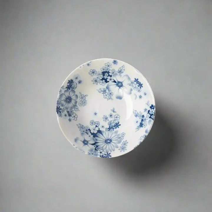 Hand Painted Blue Floral Porcelain Medium Bowl