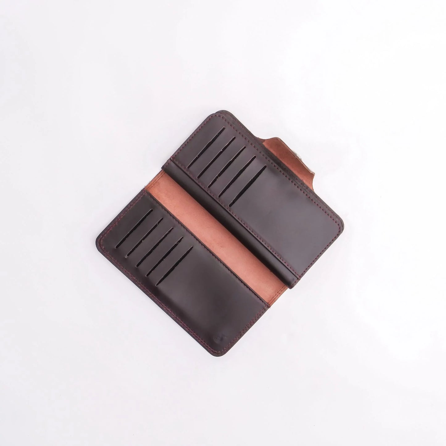 Pure Leather Long Wallet with Button Closure – Burgundy 22 Card Slots & Multiple Compartments