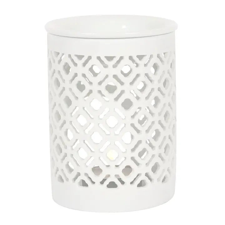 White Matte Lattice Cut Oil Burner and Wax Melt Warmer
