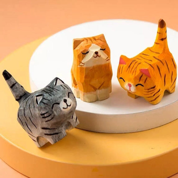 Handcrafted Wooden Cat Mini Artisan Decor