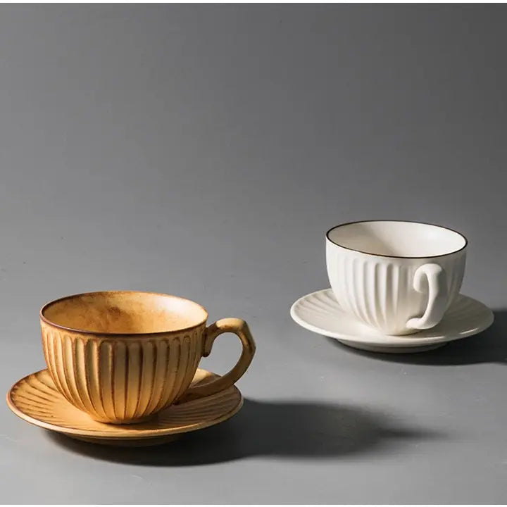 Handmade Japanese Stoneware Coffee Cup and Saucer