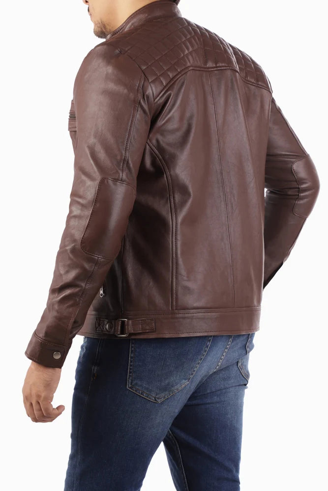Handmade Jacket Leather Jacket  Casual Brown Biker Style