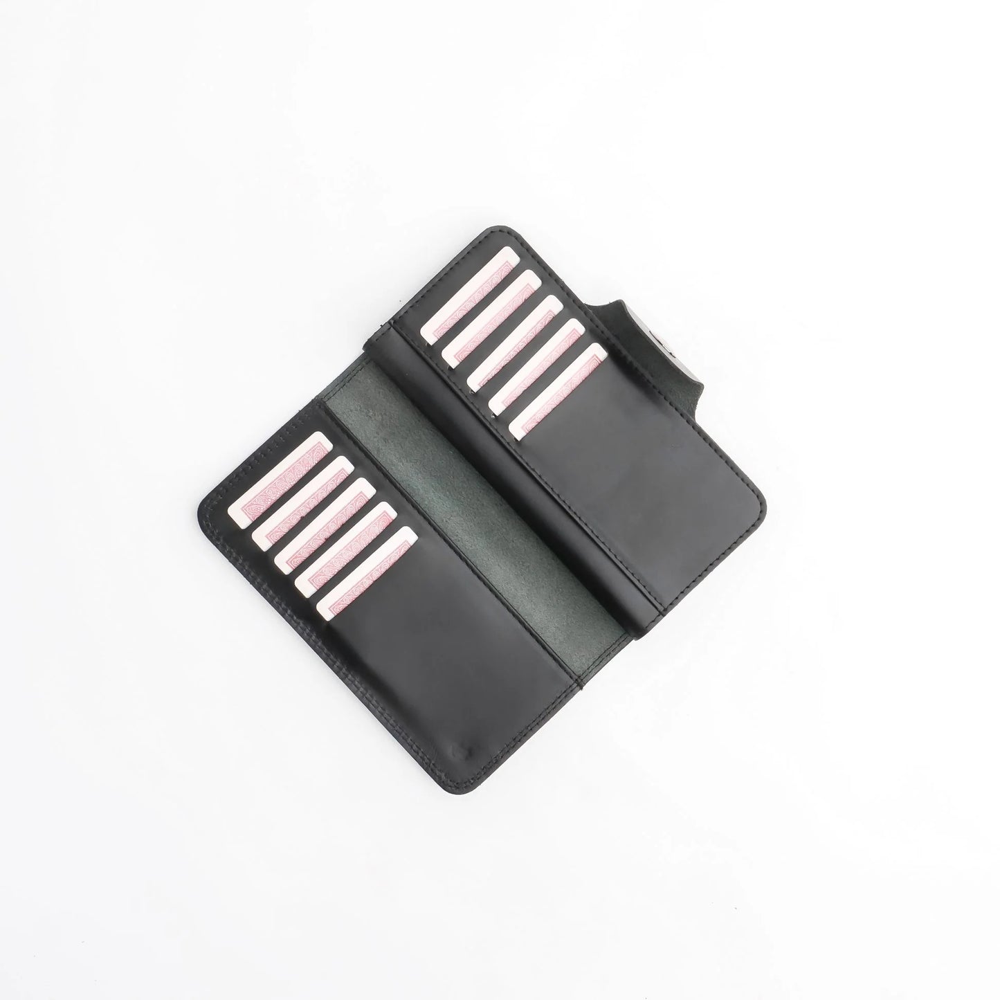 Pure Leather Long Wallet with Button Closure – Black 22 Card Slots & 6 Compartments