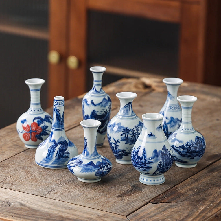 Hand Painted Blue & White Porcelain Mini Vase