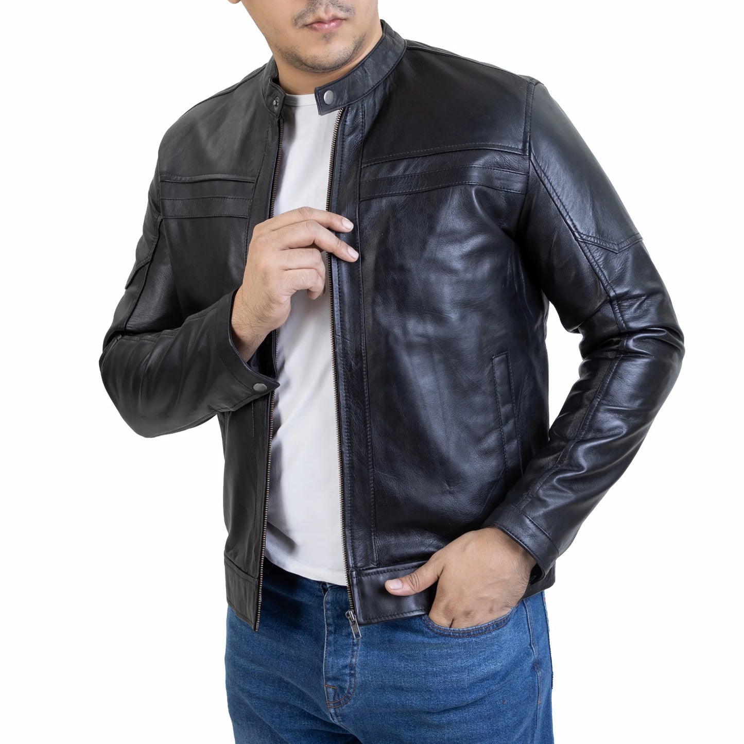 Men Leather Jacket Urban Style jacket  Black Real Leather Jacket