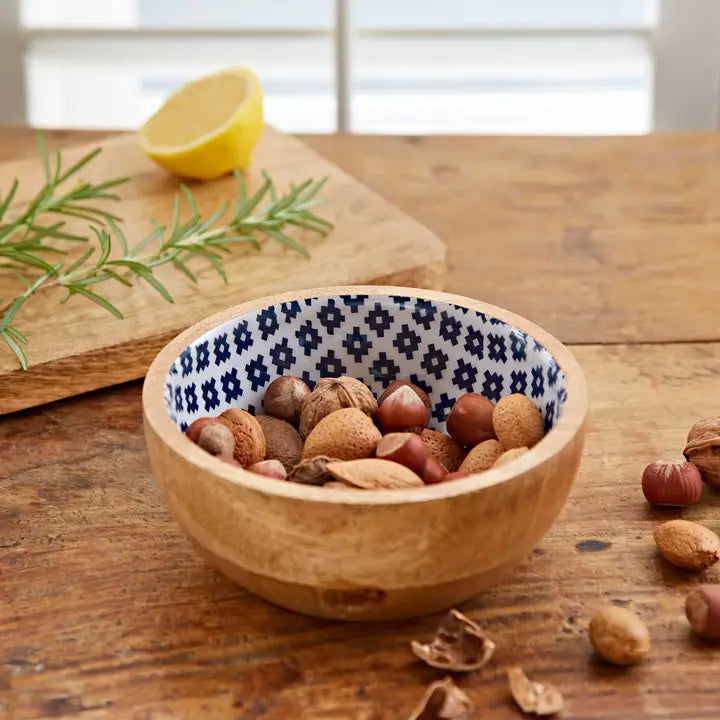 Handmade Blue Patterned Mango Wood Bowl