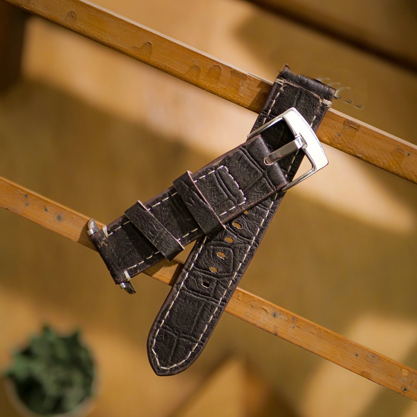 Handmade Leather Watch Strap  Dark Brown Replacement Band with Silver Buckle