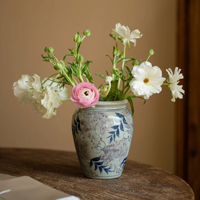 Vintage Hand Painted Blue & White Vase