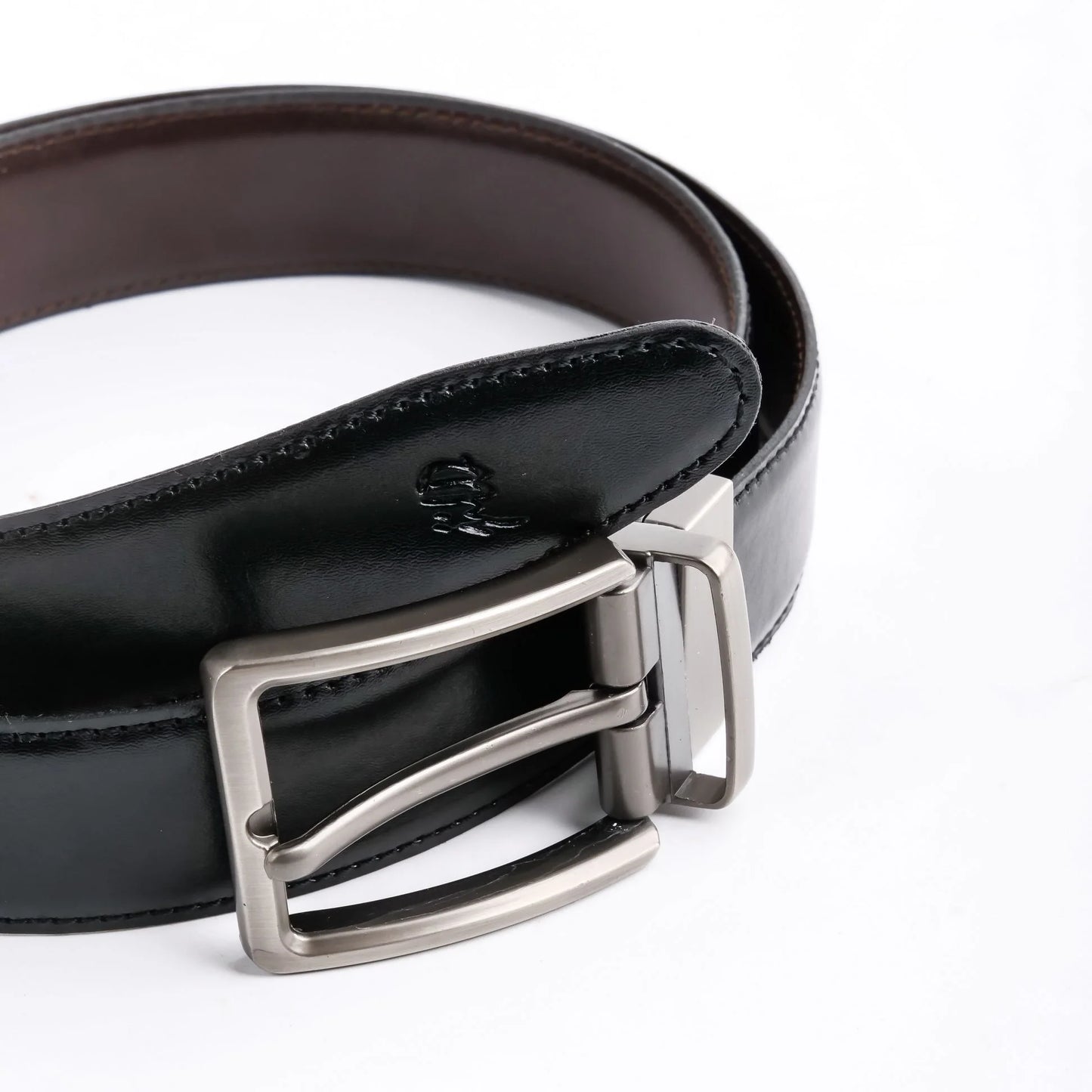 Double-Sided Reversible Men’s Leather Belt – Black & Dark Brown
