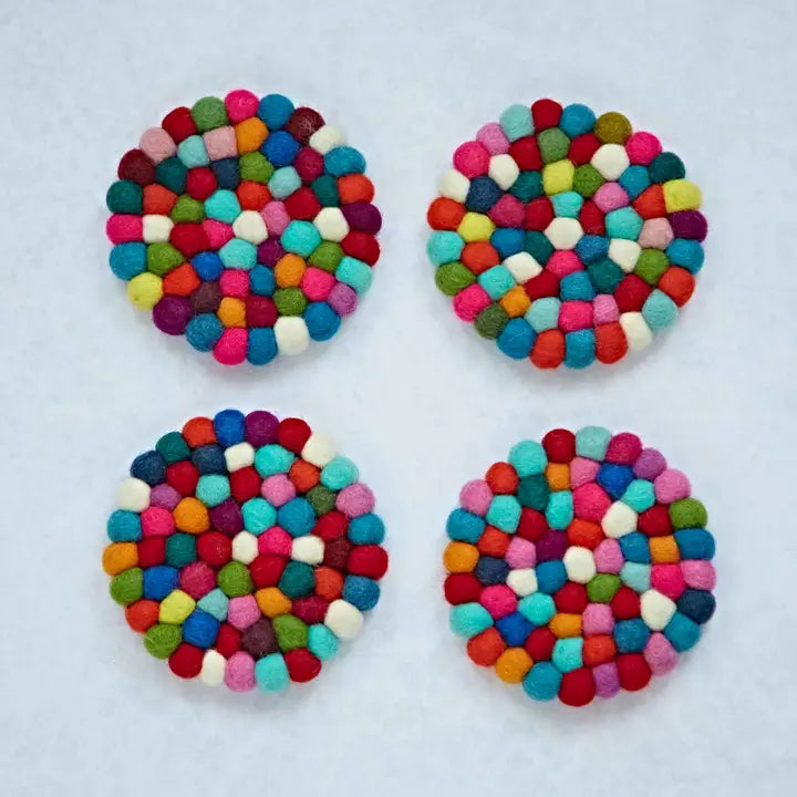 Handmade Natural Felt Ball Coasters