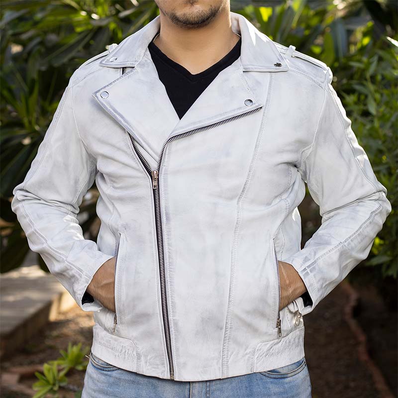 Handmade Jacket Leather jacket Men Leather Jacket White Biker Jacket Motorcycle Jacket for men