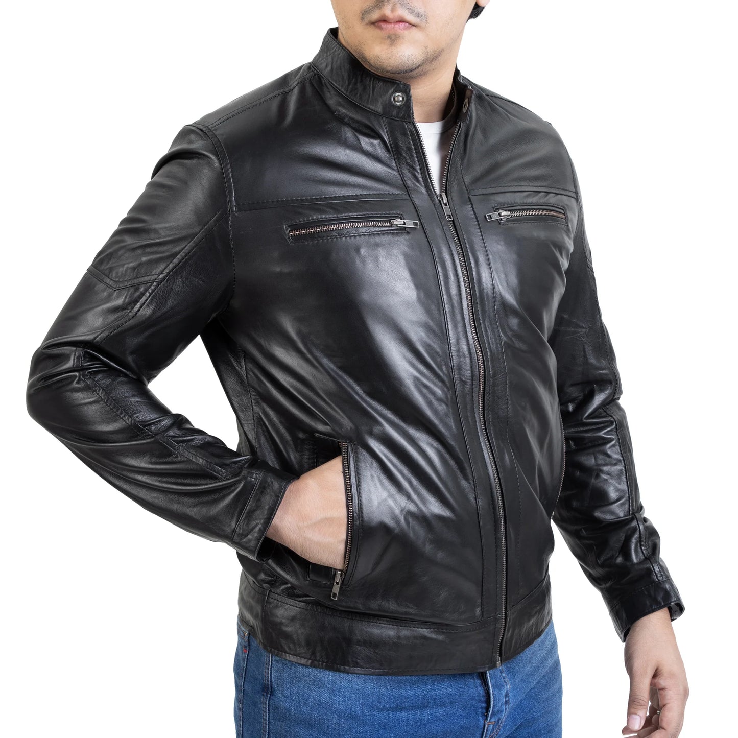Men Handmade Jacket Leather Jacket Leather Biker Style Jacket