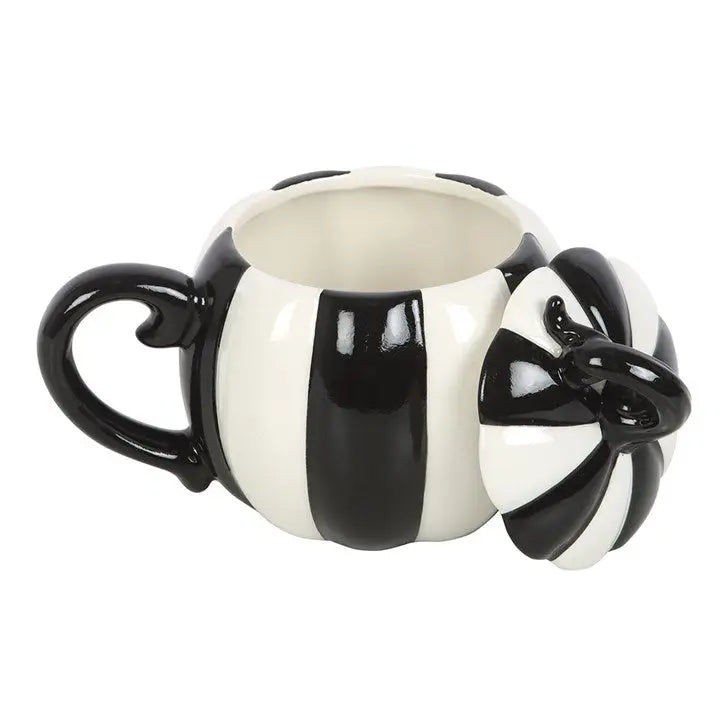 Black and White Striped Mug with Lid