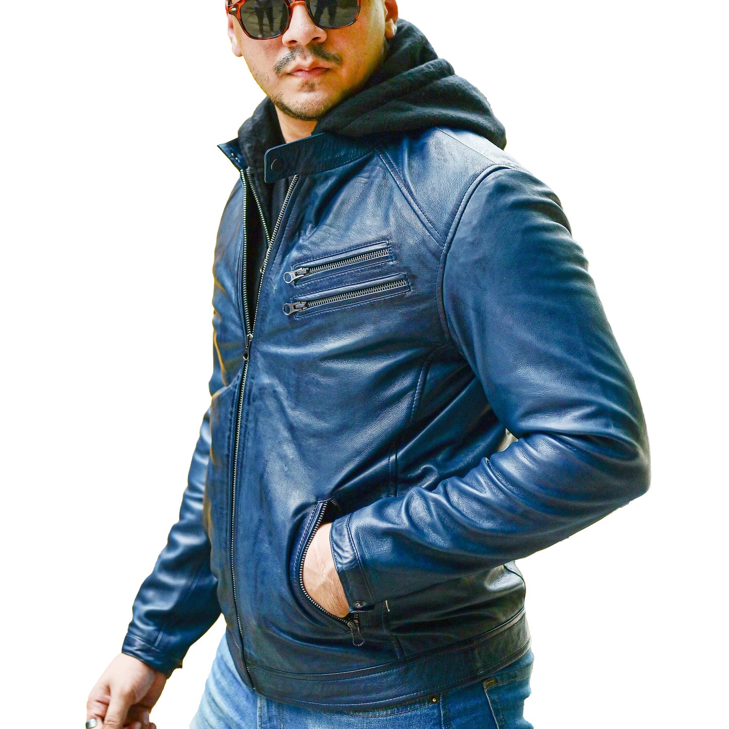 Leather Hooded Jacket Handmade Hood for Men Removable Hood Jacket