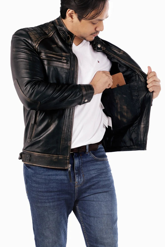Handmade jacket Black  Casual Biker Style Jacket Men Leather Jacket