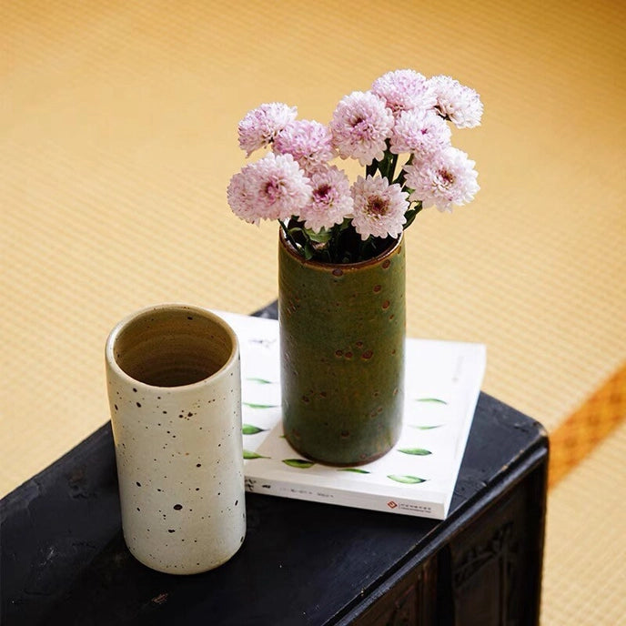 Handmade Ceramic Green or White Cylinder Vase