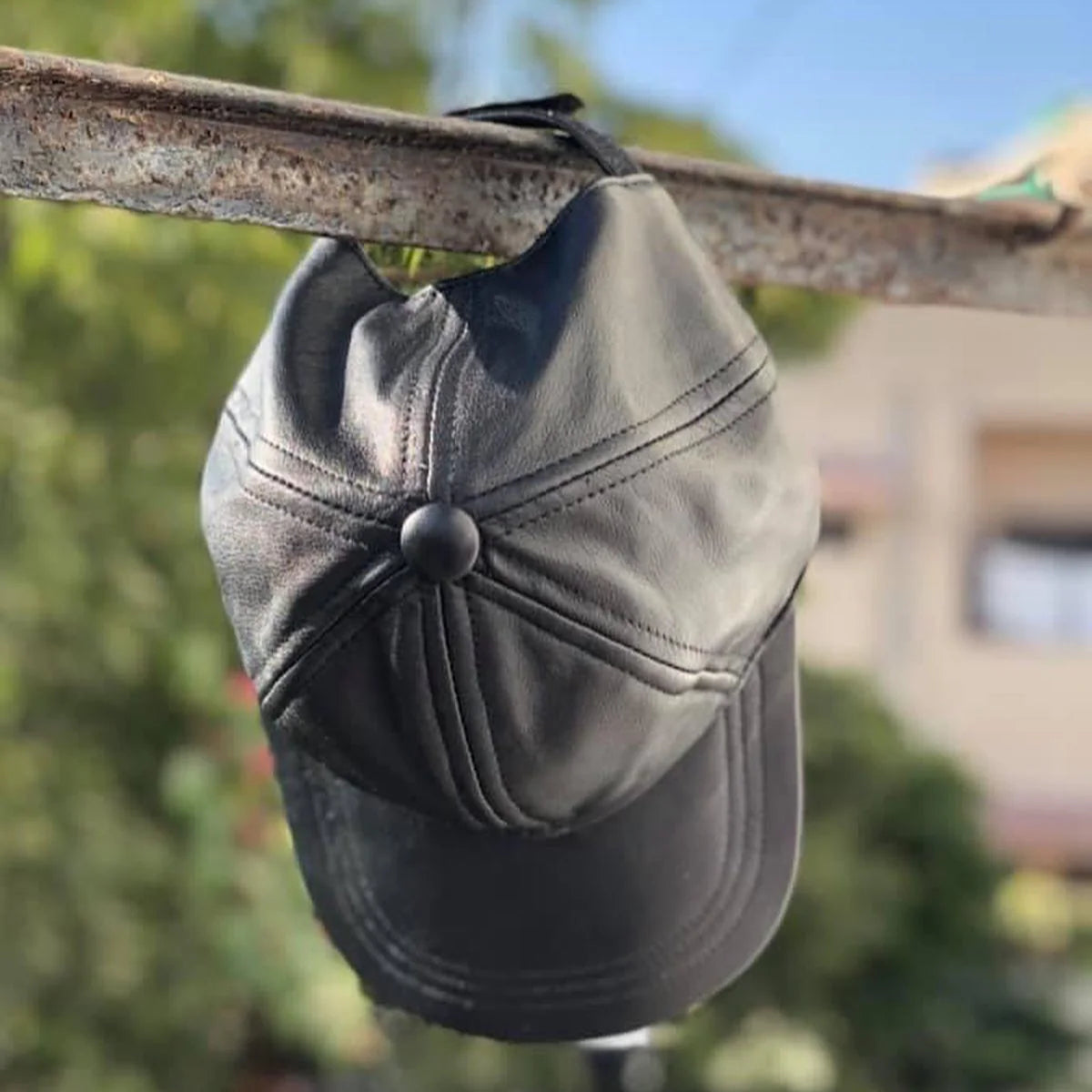 Unisex Pure Leather Adjustable Snapback Hat | Durable Black Leather Cap