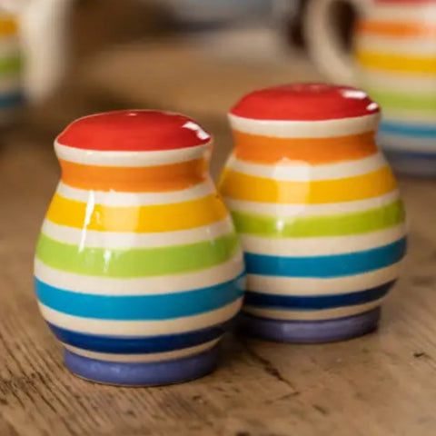 Ceramic Hand Painted Rainbow Salt and Pepper Set