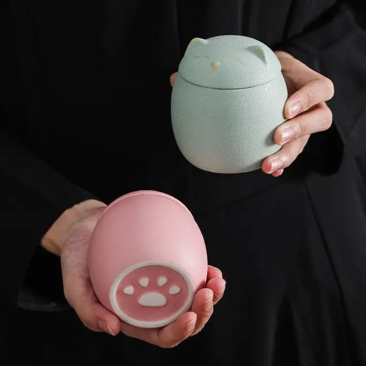 Lucky Cat Tea Container Ceramic Storage Jar for Tea, Coffee