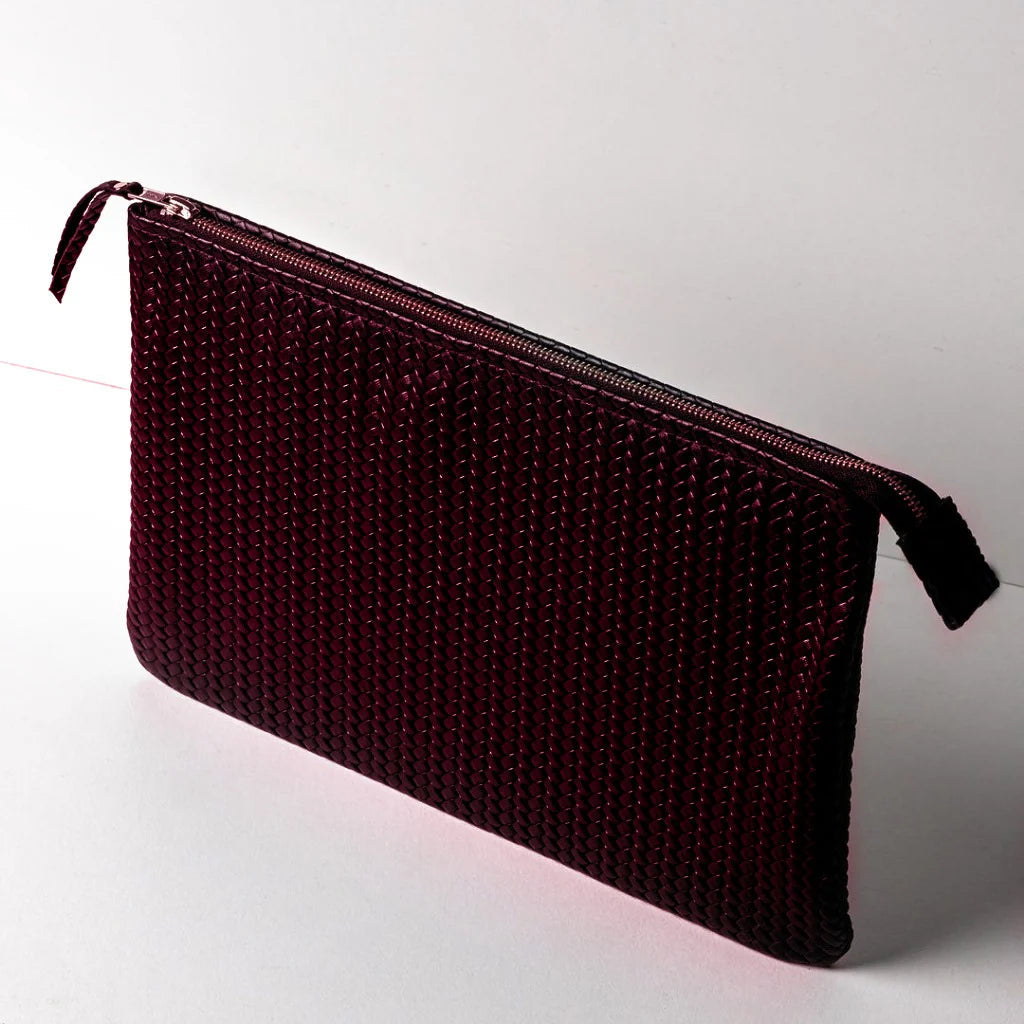 Mini Handwoven Leather Zipper Clutch – Burgundy Handcrafted Leather Purse
