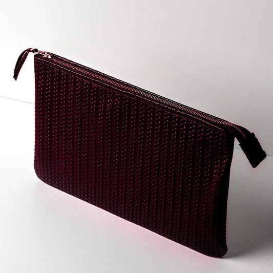 Mini Handwoven Leather Zipper Clutch – Burgundy Handcrafted Leather Purse