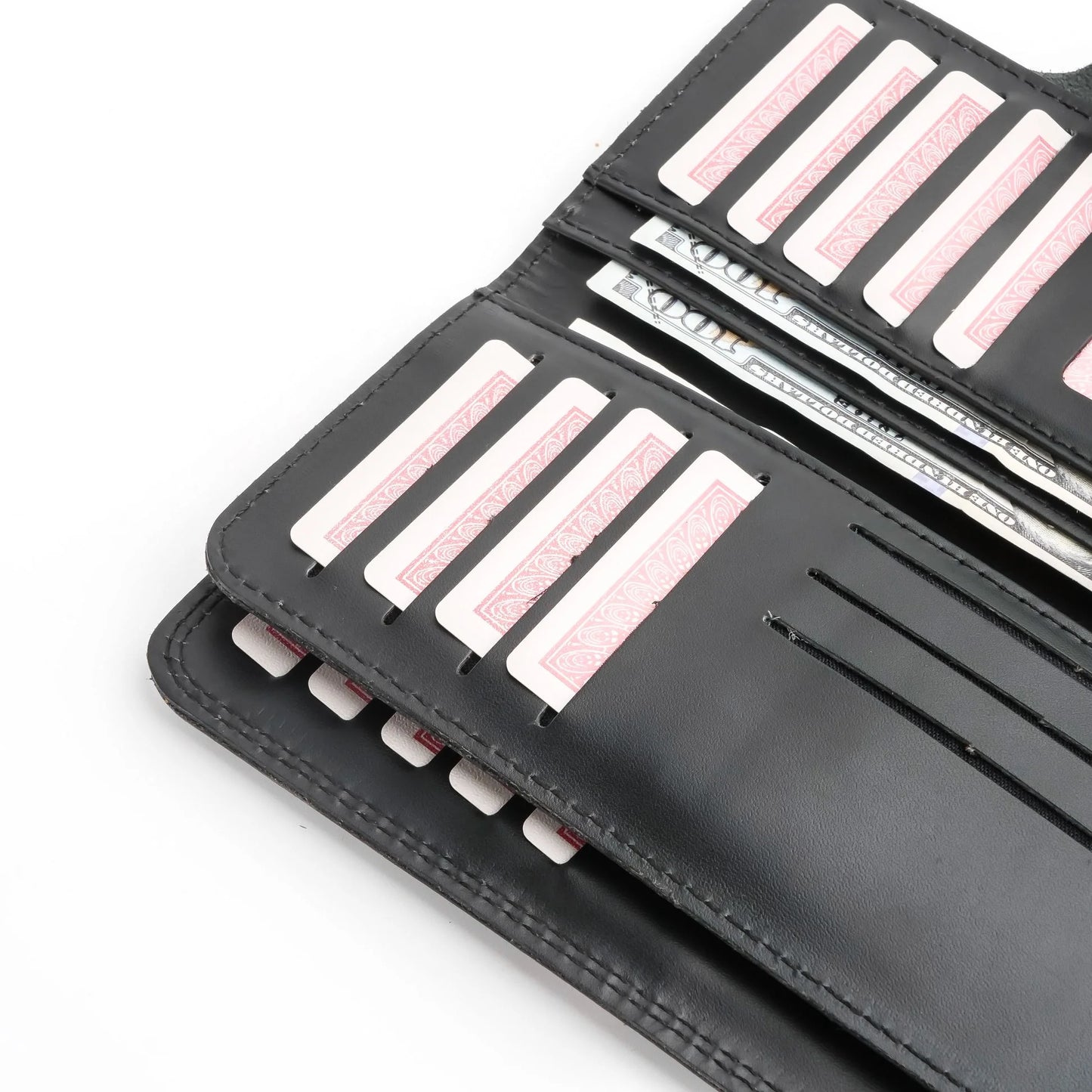 Pure Leather Long Wallet with Button Closure – Black 22 Card Slots & 6 Compartments