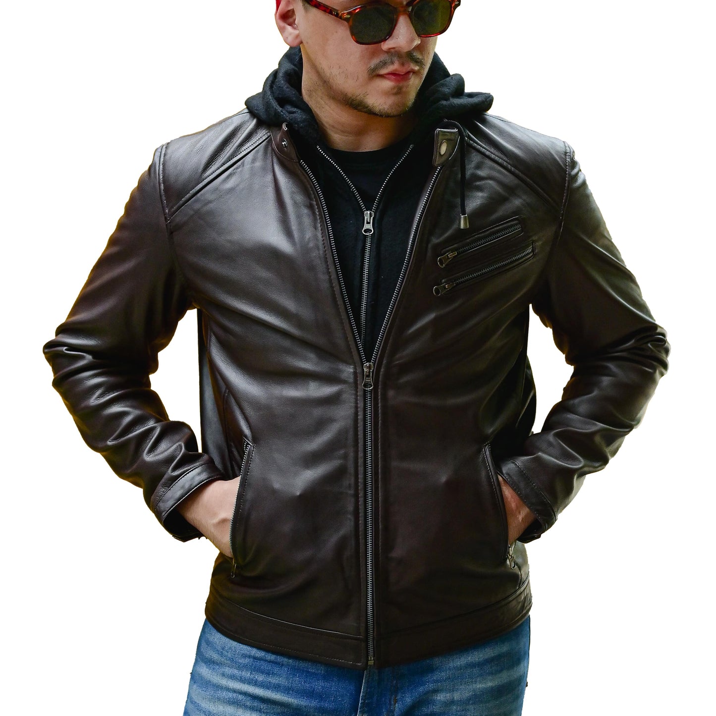 Leather Hooded Jacket Handmade Hood for Men Removable Hood Jacket