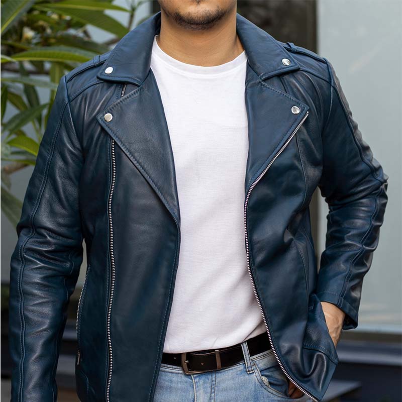 Handmade Jacket Blue Biker Leather Jacket Motorcycle Jacket