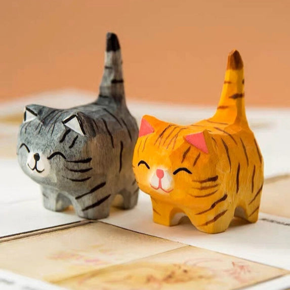 Handcrafted Wooden Cat Mini Artisan Decor