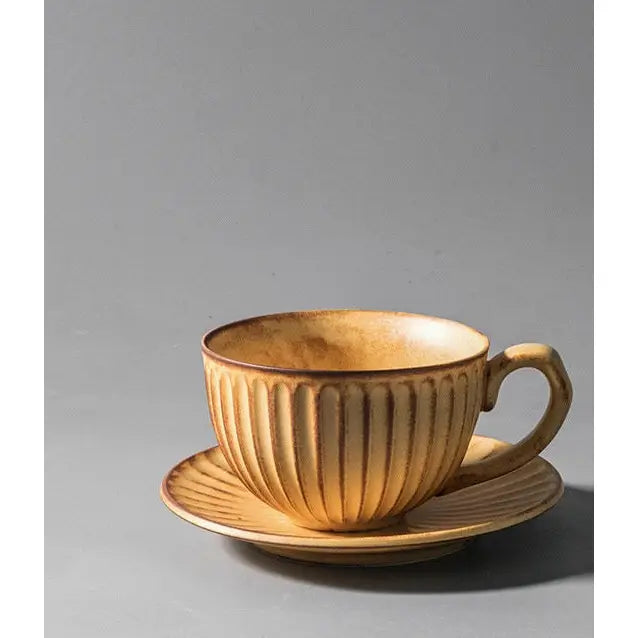 Handmade Japanese Stoneware Coffee Cup and Saucer