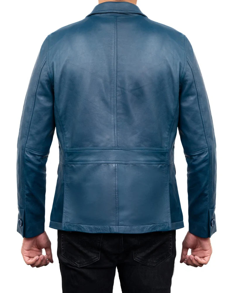 Handmade Leather Blazer 2-Button Leather Blazer Blue leather Blazer